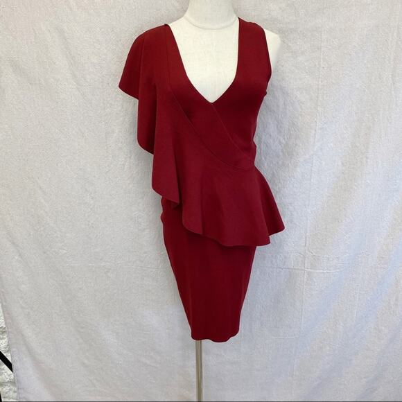 Diane von Furstenberg Ruffle Front Bodycon Dress‎ in Bordeaux size Petite - Picture 11 of 14